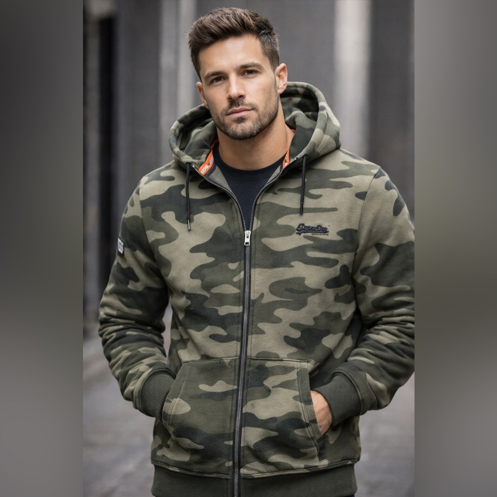 Superdry Orange Label Urban Co. Camo Full Zip Hoodie Mens Medium